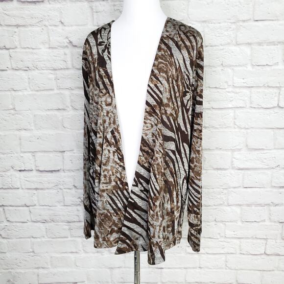 Chico's Easywear Sz 3 Brown Gray Shimmery Animal Print Jacket Chicos XL 16 - Picture 7 of 14